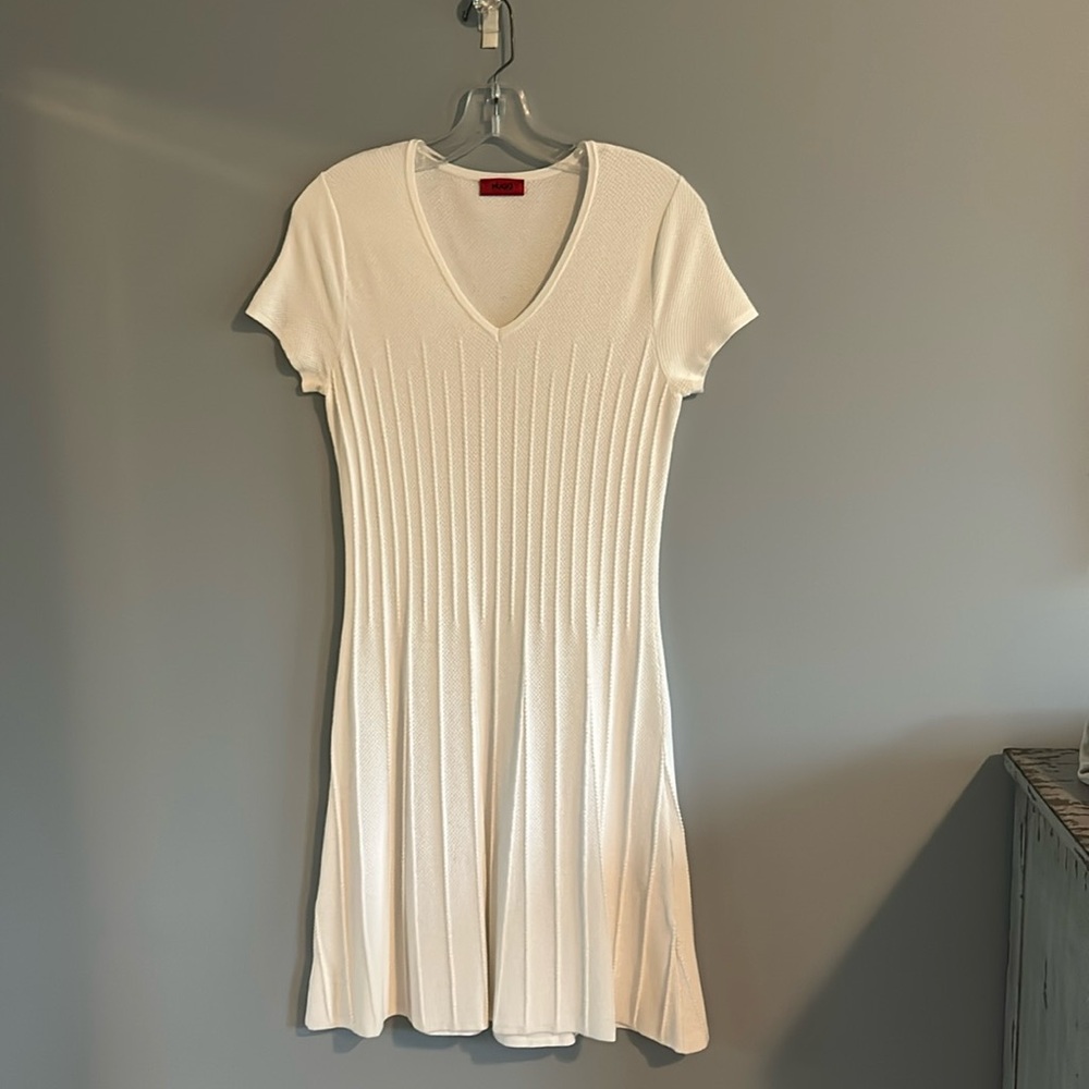 HUGO by Hugo Boss white knit fit and flare dress.Size L but fits more like a 4/6